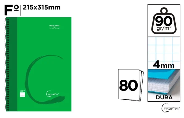 SPIRAL Fº NOTEBOOK 80 SHEETS 90 g/m².