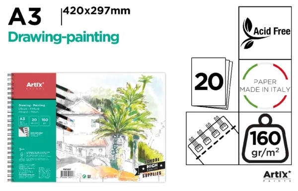 DRAWING BLOCK A3 20 SHEETS 160 g/m².