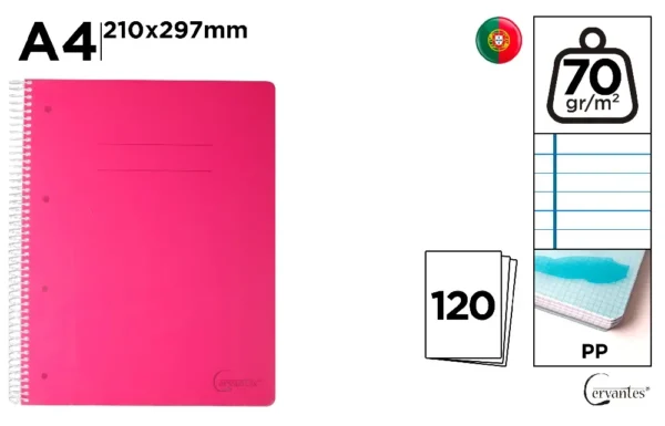 SPIRAL NOTEBOOK PP COVER ASSORTED A4 120 S 70 g/m²