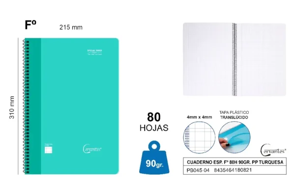 SPIRAL Fº NOTEBOOK 80 SHEETS 90 g/m²