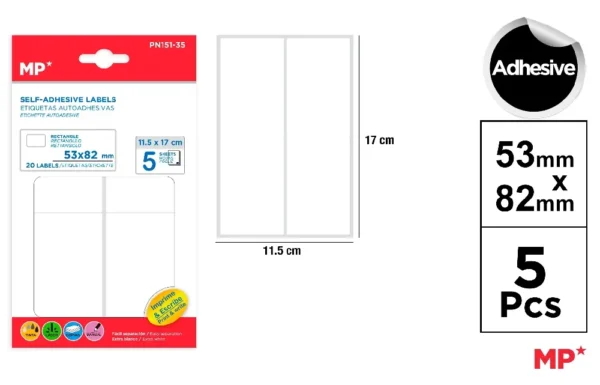 WHITE ADHESIVE LABELS.