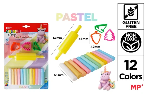 PLASTICINE IN BARS 12 ASSORTED COLORS WI