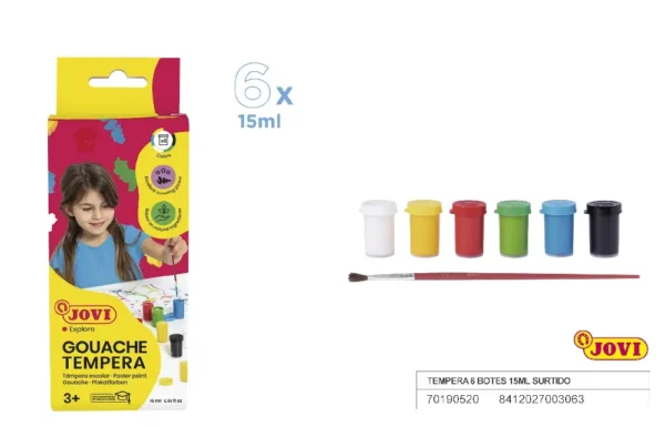 GOUACHÉ INK 6 BOTTLES 15 ml SRTD+PINCEL