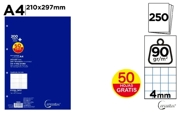 REFILL A4 90 g/m² 250 SHEETS 4 HOLES