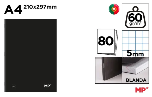 NOTEBOOK BLACK COVER A4 80 PAPERS 60 g/m