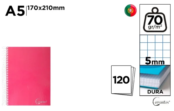 NOTEBOOK LINED COVER A5 120 h 70 g/m² 5x