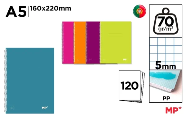 SPIRAL NOTEBOOK PP COVER ASSORTED A5 120