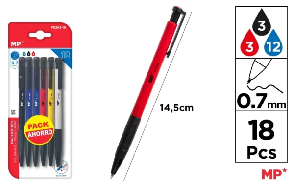 BALLPEN EASY GRIP 0,7 mm 18PCS.