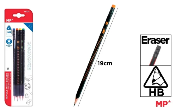 ERGONOMIC GRAPHITE PENCIL HB WITH ERASER