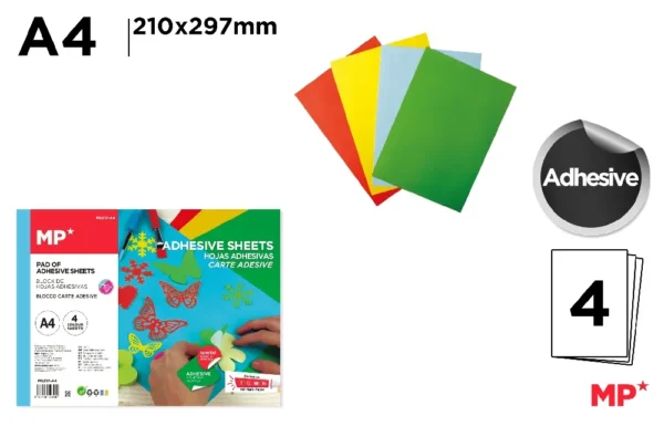 ADHESIVE COLOUR PAPER BLOCK SHEETS A4 4.