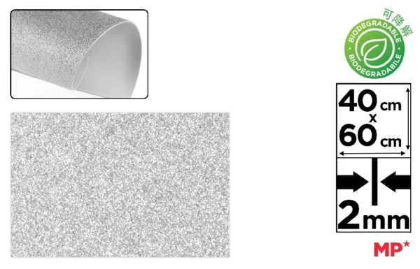 BIODEGRADABLE GLITTER FOAM 40x60 SILVER.