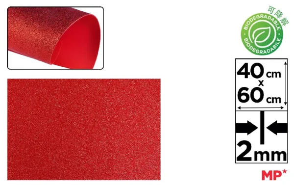 BIODEGRADABLE GLITTER FOAM 40x60 RED.
