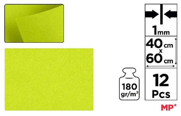 COLOURED FELT 40 x 60 cm 180 g/m² 12 u.