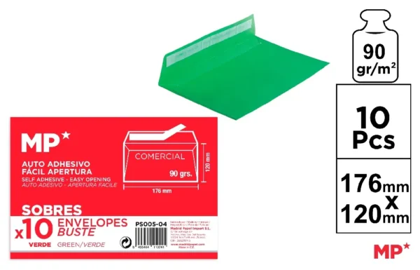 COLOR SELF-ADHESIVE COMERCIAL ENVELOPES.