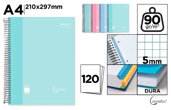 A4 SPIRAL NOTEBOOK 120 SHEETS 90 g/m²