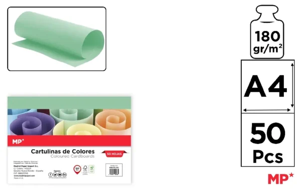 COLOURED CARDBOARD CARD A4 180 g/m² 50 u