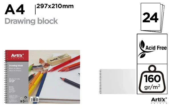 DRAWING BLOCK A4 24 SHEETS 160 g/m²
