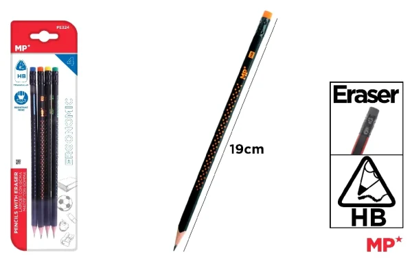 ERGONOMIC GRAPHITE PENCIL HB WITH ERASER