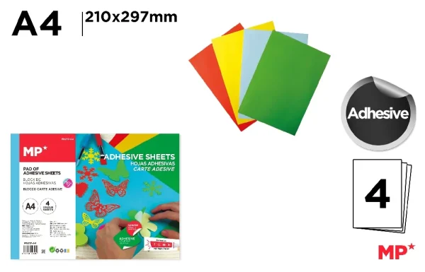 ADHESIVE COLOUR PAPER BLOCK SHEETS A4 4.