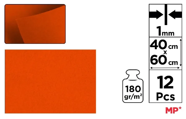 COLOURED FELT 40 x 60 cm 180 g/m² 12 u.
