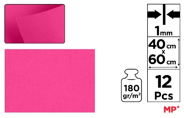 COLOURED FELT 40 x 60 cm 180 g/m² 12 u.