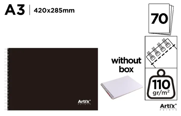 DRAWING PAD WITH BLACK COVER A3 80 SHEET
