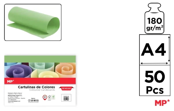 COLOURED CARDBOARD CARD A4 180 g/m² 50 u