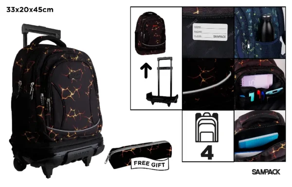 SCHOOL BACKPACK WITH TROLLEY AND WHEELS.