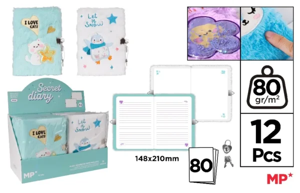A5 PLUSH NOTEBOOK WITH LOCK.