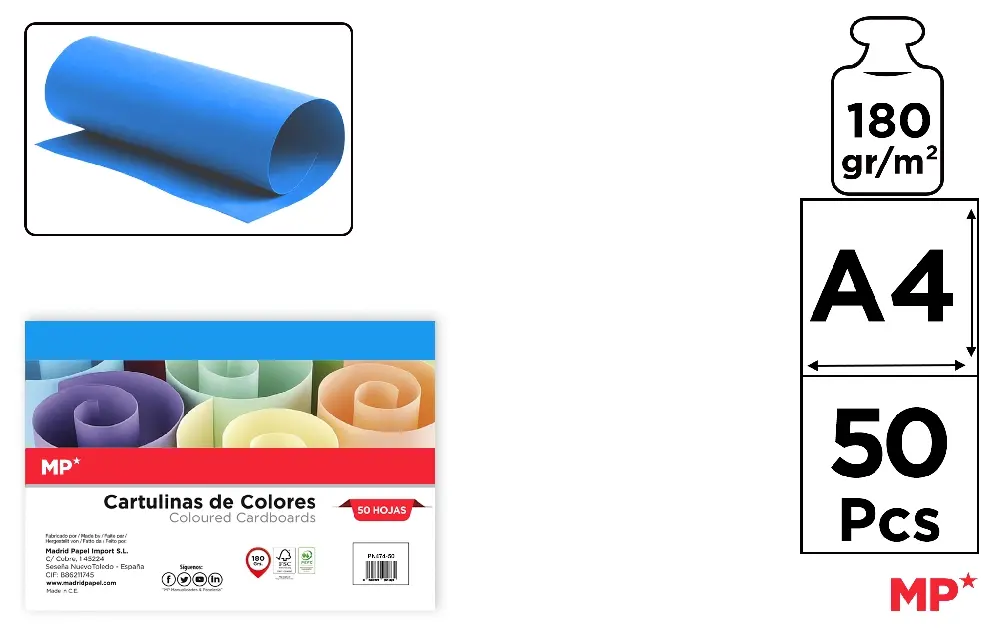 COLOURED CARDBOARD CARD A4 180 g/m² 50 u