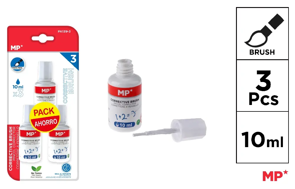 CORRECTION FLUID WITH BRUSH APPLICATOR.