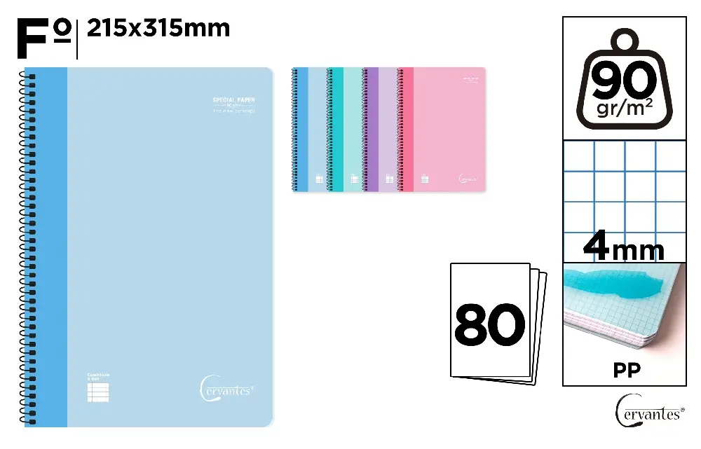 SPIRAL Fº NOTEBOOK 80 SHEETS 90 g/m²