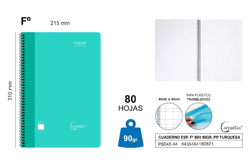 SPIRAL Fº NOTEBOOK 80 SHEETS 90 g/m²