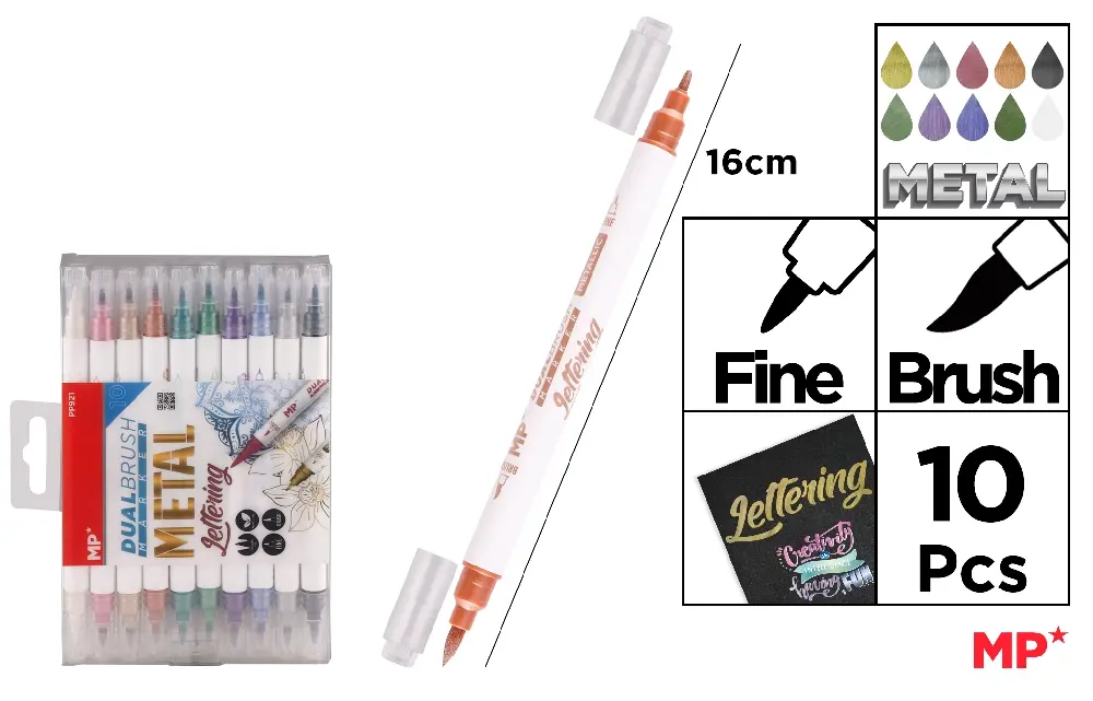 DOUBLE TIP METALLIC MARKERS.