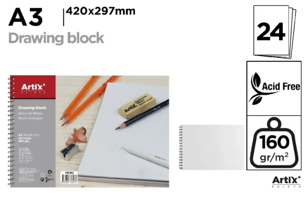 DRAWING BLOCK A3 24 SHEETS 160 g/m².