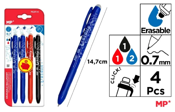 ERASABLE BALLPOINT CLICK PEN 0.7 mm.