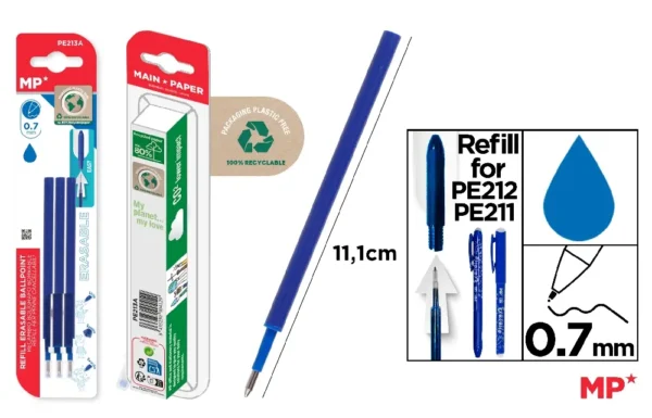 BLUE EASY ERASABLE PEN REFILL 3 pcs.