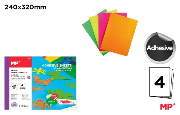 FLUORESCENT ADHESIVE PAPER 240 x 320 mm.