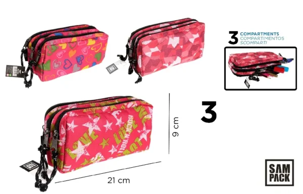 PENCIL BOX WITH 3 ZIPPER