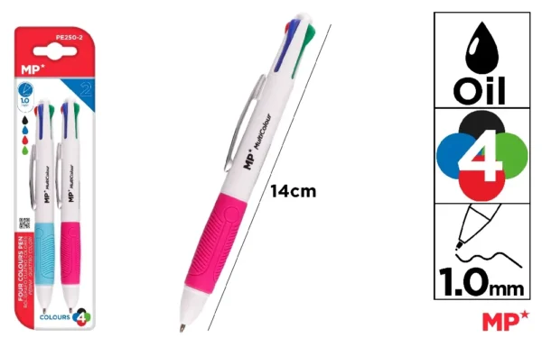 BALLPEN 4 COLOURS 1.0 mm 2 UNITS.