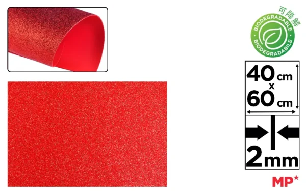 BIODEGRADABLE GLITTER FOAM 40x60 RED.