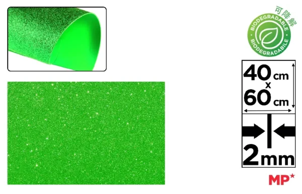 BIODEGRADABLE GLITTER FOAM 40x60 GREEN.