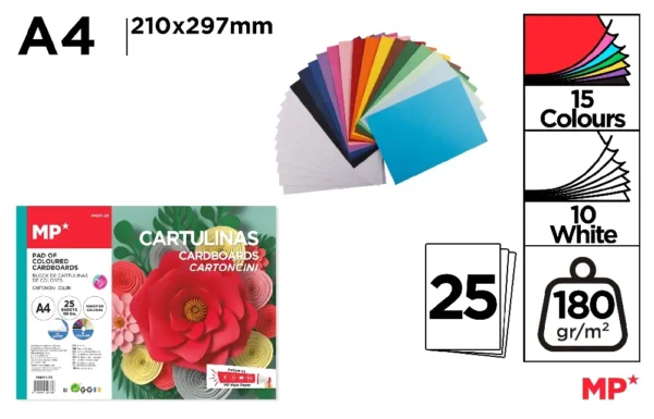 COLOUR CARDBOARD BLOCK A3 10 SHEETS 180 
