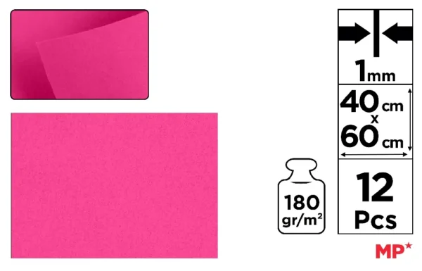 COLOURED FELT 40 x 60 cm 180 g/m² 12 u.