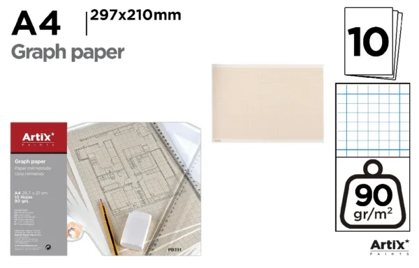 MILLIMETRED GRAPH PAPER A4 10 SHEETS 90 
