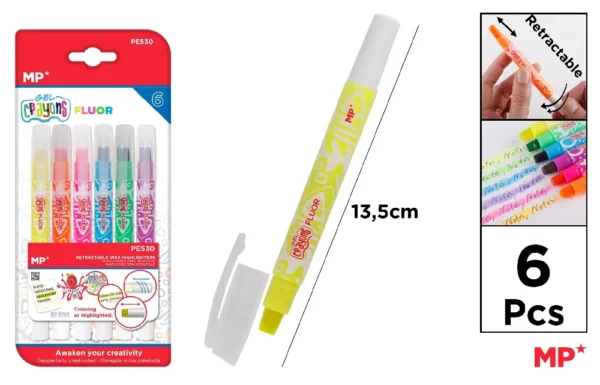 FLUORESCENT WHITE WAX MARKERS 6 pcs..