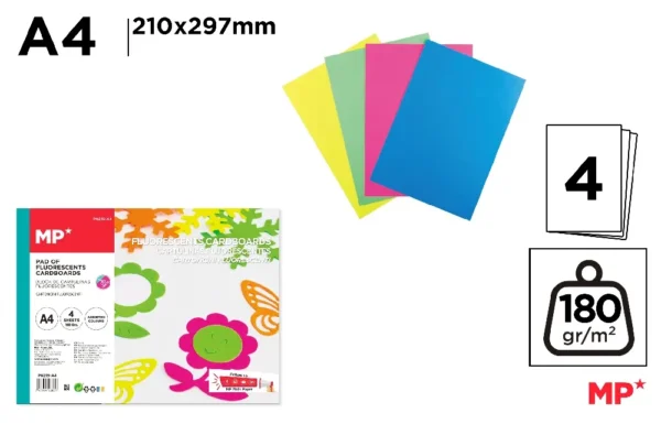FLUORESCENT CARDBOARD BLOCK A4 4 SHEETS.