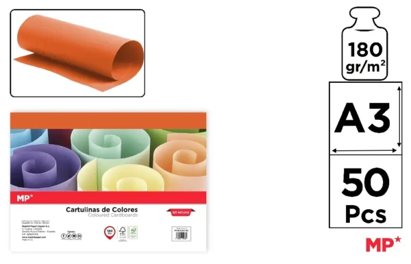 COLOURED CARDBOARD CARD A3 180 g/m² 50 u