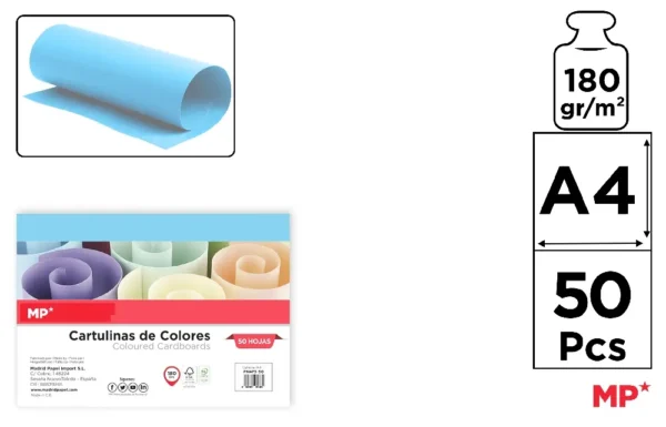 COLOURED CARDBOARD CARD A4 180 g/m² 50 u