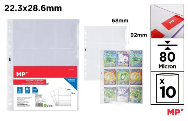 9-POCKET SHEETS 80 MICRONS 10PCS CLEAR.